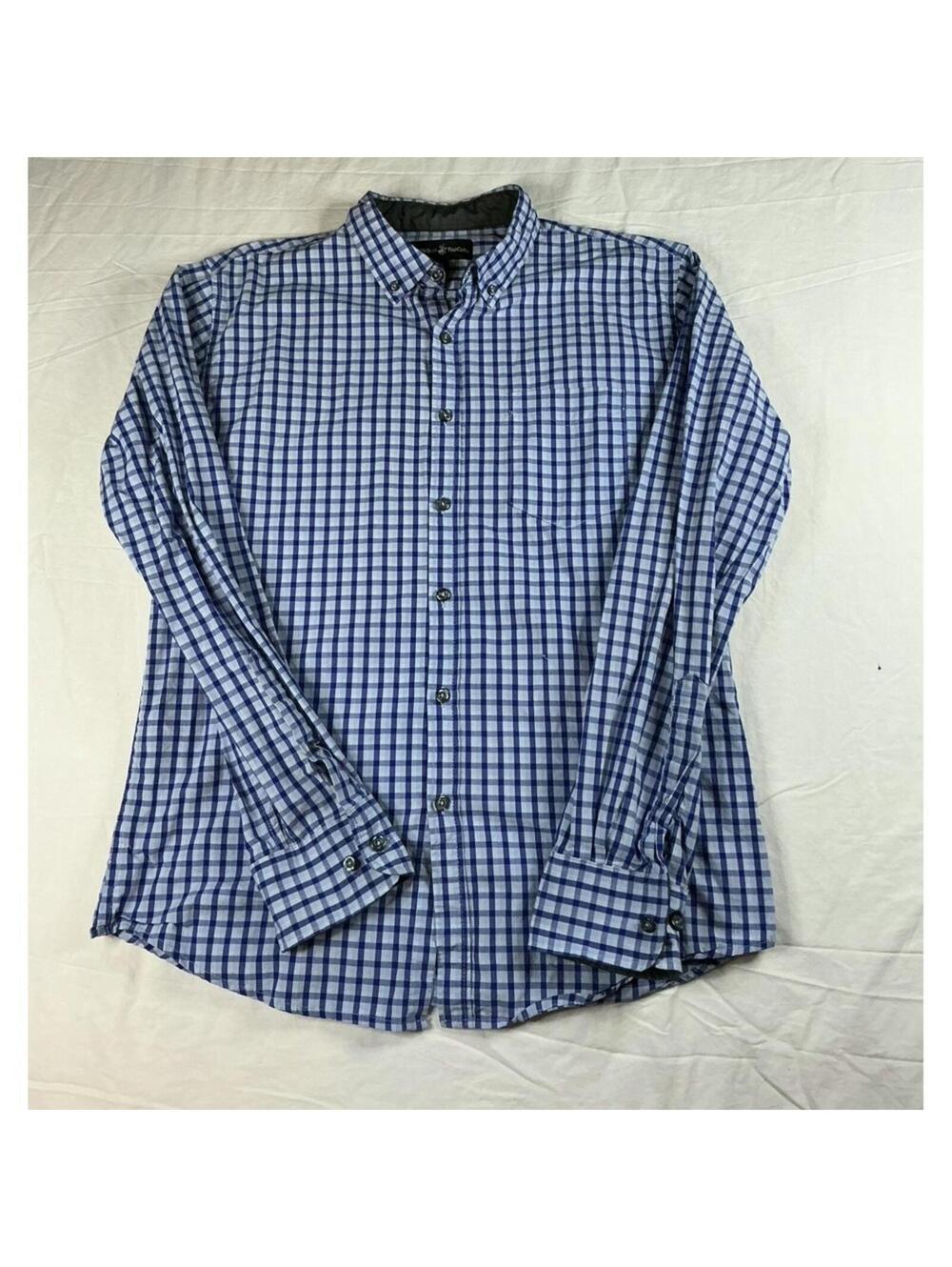 Beverly Hills Polo Club Men's Blue Gingham Plaid Button Down Shirt Size Medium